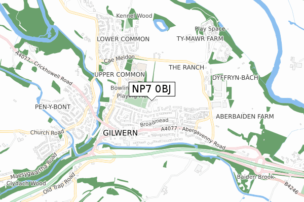 NP7 0BJ map - small scale - OS Open Zoomstack (Ordnance Survey)