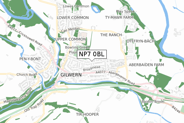 NP7 0BL map - small scale - OS Open Zoomstack (Ordnance Survey)