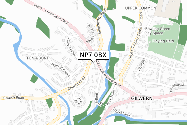 NP7 0BX map - large scale - OS Open Zoomstack (Ordnance Survey)