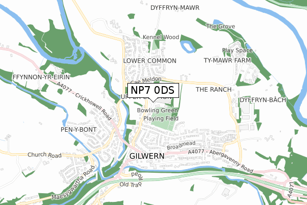 NP7 0DS map - small scale - OS Open Zoomstack (Ordnance Survey)