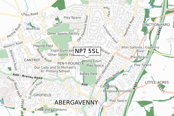 NP7 5SL map - small scale - OS Open Zoomstack (Ordnance Survey)