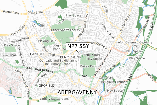 NP7 5SY map - small scale - OS Open Zoomstack (Ordnance Survey)