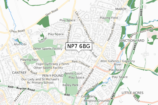 NP7 6BG map - small scale - OS Open Zoomstack (Ordnance Survey)