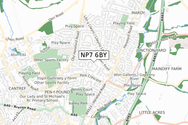 NP7 6BY map - small scale - OS Open Zoomstack (Ordnance Survey)