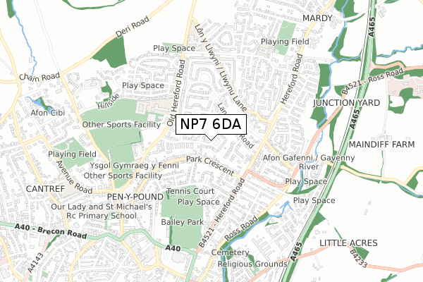 NP7 6DA map - small scale - OS Open Zoomstack (Ordnance Survey)