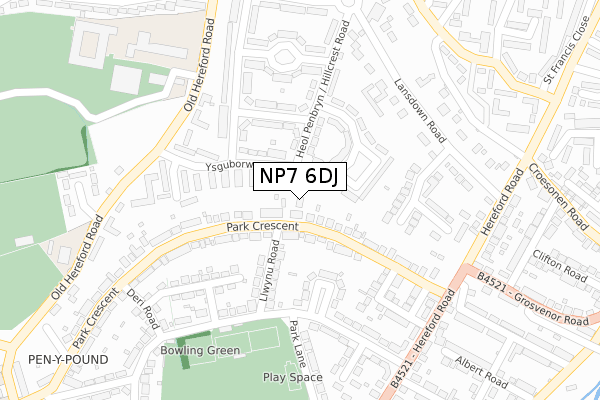 NP7 6DJ map - large scale - OS Open Zoomstack (Ordnance Survey)