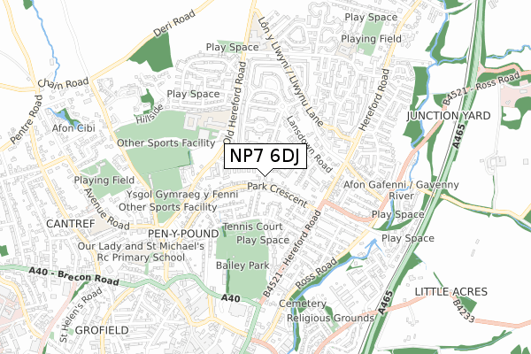 NP7 6DJ map - small scale - OS Open Zoomstack (Ordnance Survey)