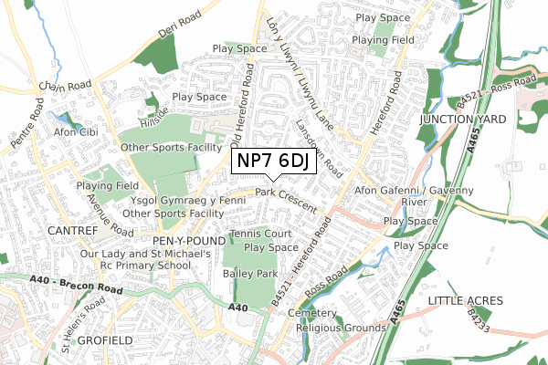 NP7 6DJ map - small scale - OS Open Zoomstack (Ordnance Survey) NP7 6DJ map - small scale - OS Open Zoomstack (Ordnance Survey)