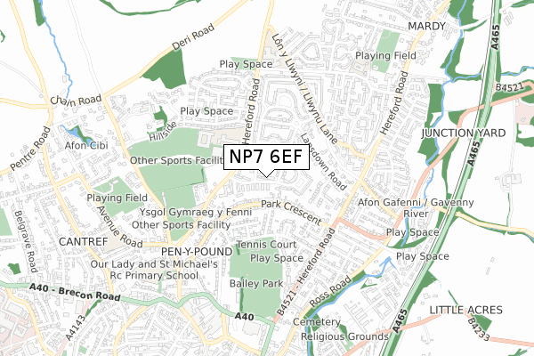 NP7 6EF map - small scale - OS Open Zoomstack (Ordnance Survey)