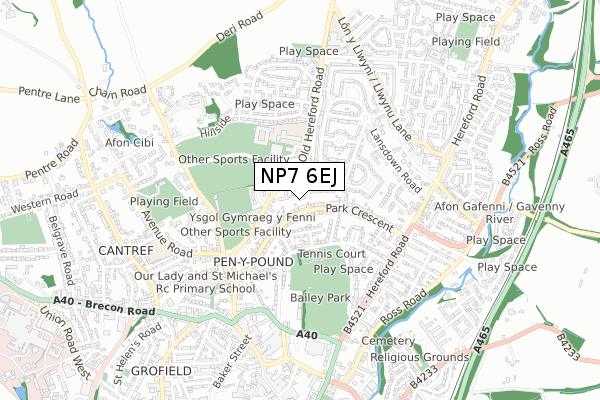 NP7 6EJ map - small scale - OS Open Zoomstack (Ordnance Survey)