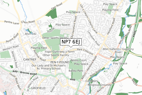 NP7 6EJ map - small scale - OS Open Zoomstack (Ordnance Survey) NP7 6EJ map - small scale - OS Open Zoomstack (Ordnance Survey)