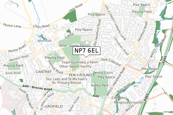 NP7 6EL map - small scale - OS Open Zoomstack (Ordnance Survey)