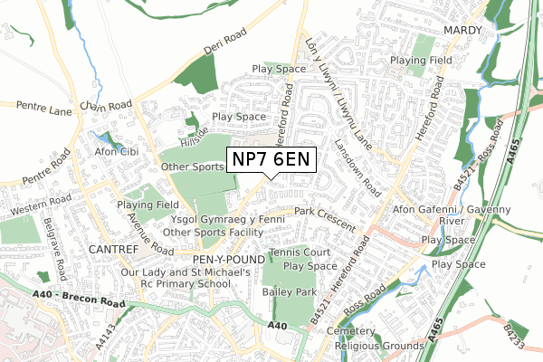 NP7 6EN map - small scale - OS Open Zoomstack (Ordnance Survey)