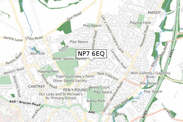 NP7 6EQ map - small scale - OS Open Zoomstack (Ordnance Survey)