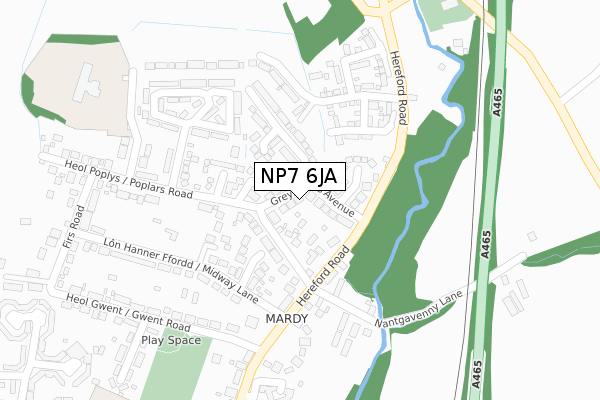 NP7 6JA map - large scale - OS Open Zoomstack (Ordnance Survey)