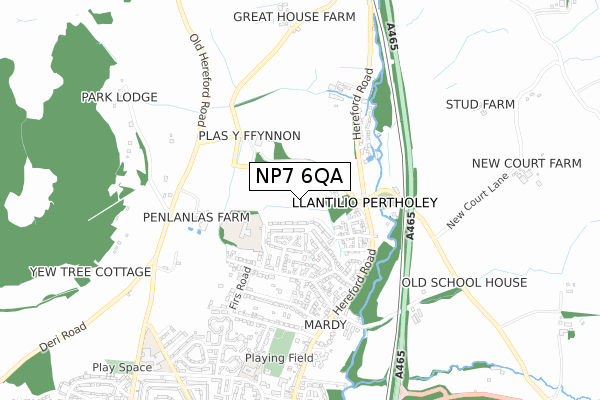 NP7 6QA map - small scale - OS Open Zoomstack (Ordnance Survey)
