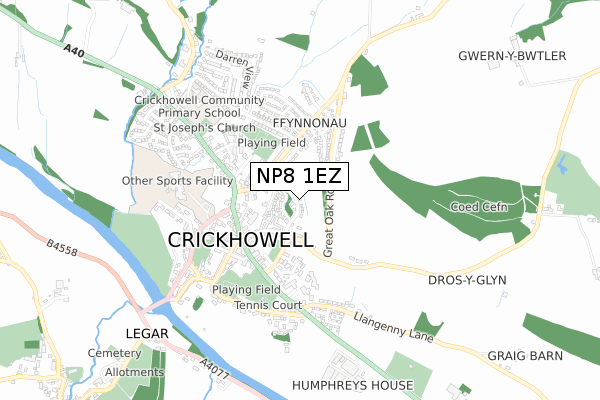 NP8 1EZ map - small scale - OS Open Zoomstack (Ordnance Survey)