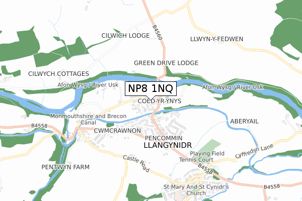 NP8 1NQ map - small scale - OS Open Zoomstack (Ordnance Survey)