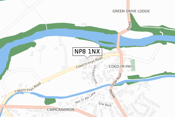 NP8 1NX map - large scale - OS Open Zoomstack (Ordnance Survey)
