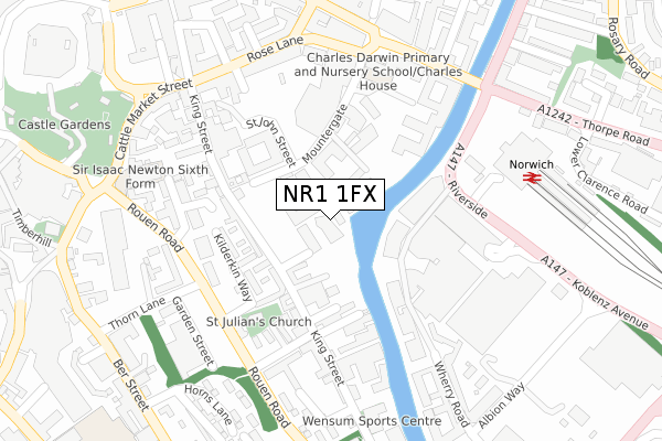 NR1 1FX map - large scale - OS Open Zoomstack (Ordnance Survey)