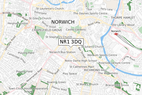 NR1 3DQ map - small scale - OS Open Zoomstack (Ordnance Survey) NR1 3DQ map - small scale - OS Open Zoomstack (Ordnance Survey)