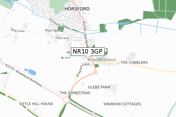 NR10 3GP map - small scale - OS Open Zoomstack (Ordnance Survey)