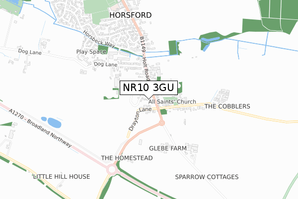 NR10 3GU map - small scale - OS Open Zoomstack (Ordnance Survey)