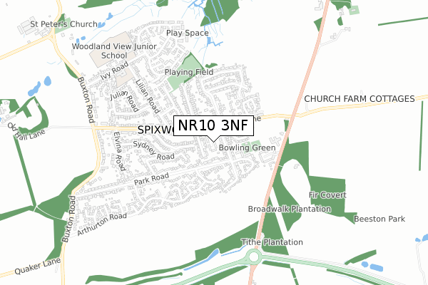 NR10 3NF map - small scale - OS Open Zoomstack (Ordnance Survey)