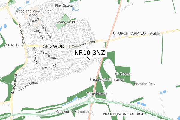 NR10 3NZ map - small scale - OS Open Zoomstack (Ordnance Survey)