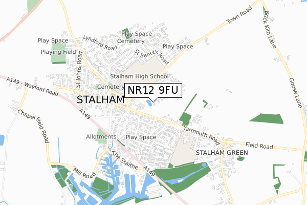 NR12 9FU map - small scale - OS Open Zoomstack (Ordnance Survey)