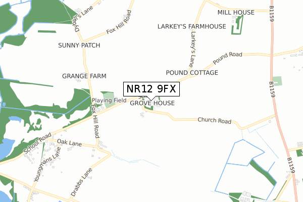 NR12 9FX map - small scale - OS Open Zoomstack (Ordnance Survey)
