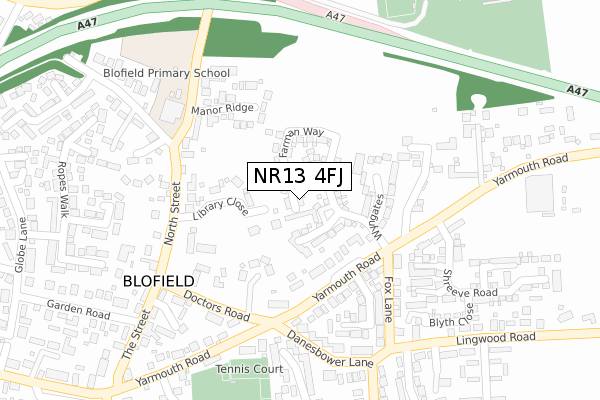 NR13 4FJ map - large scale - OS Open Zoomstack (Ordnance Survey)