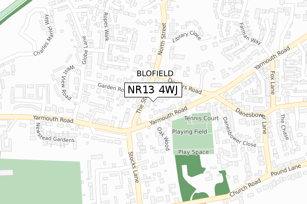 NR13 4WJ map - large scale - OS Open Zoomstack (Ordnance Survey)