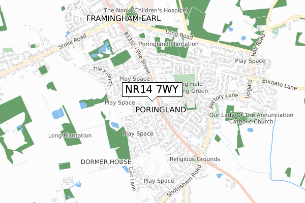 NR14 7WY map - small scale - OS Open Zoomstack (Ordnance Survey)