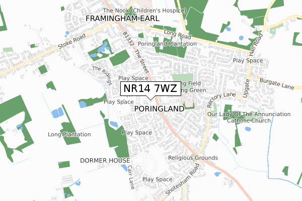 NR14 7WZ map - small scale - OS Open Zoomstack (Ordnance Survey)