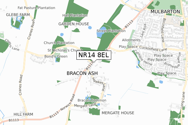 NR14 8EL map - small scale - OS Open Zoomstack (Ordnance Survey)