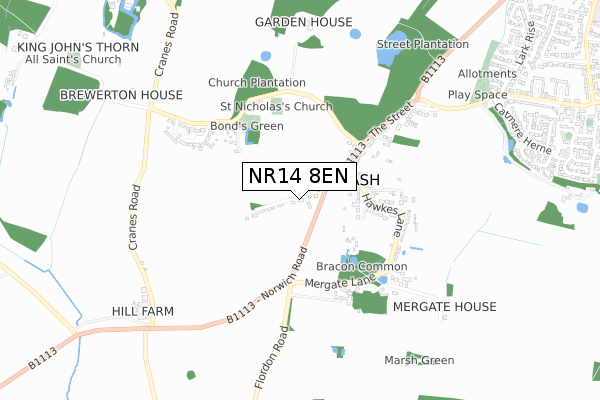 NR14 8EN map - small scale - OS Open Zoomstack (Ordnance Survey)