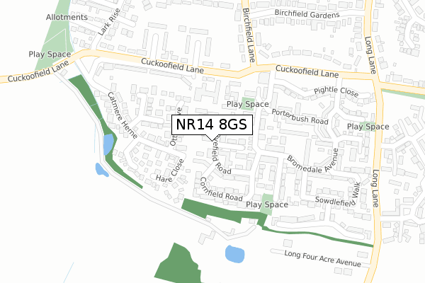 NR14 8GS map - large scale - OS Open Zoomstack (Ordnance Survey)