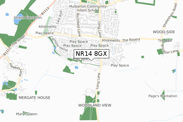 NR14 8GX map - small scale - OS Open Zoomstack (Ordnance Survey)