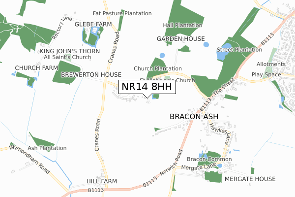 NR14 8HH map - small scale - OS Open Zoomstack (Ordnance Survey)