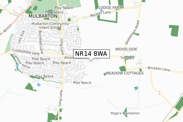 NR14 8WA map - small scale - OS Open Zoomstack (Ordnance Survey)