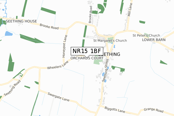 NR15 1BF map - small scale - OS Open Zoomstack (Ordnance Survey)
