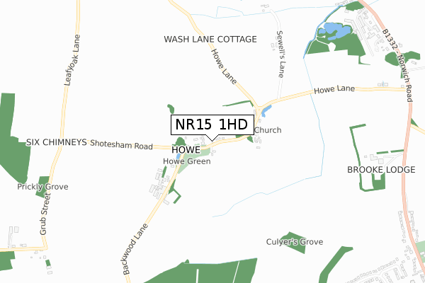 NR15 1HD map - small scale - OS Open Zoomstack (Ordnance Survey)