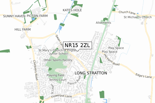 NR15 2ZL map - small scale - OS Open Zoomstack (Ordnance Survey)