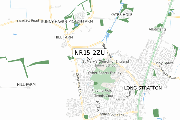 NR15 2ZU map - small scale - OS Open Zoomstack (Ordnance Survey)