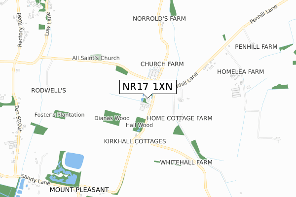 NR17 1XN map - small scale - OS Open Zoomstack (Ordnance Survey)