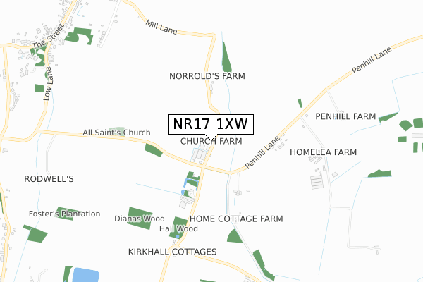 NR17 1XW map - small scale - OS Open Zoomstack (Ordnance Survey)