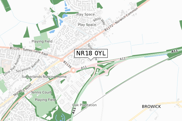 NR18 0YL map - small scale - OS Open Zoomstack (Ordnance Survey)