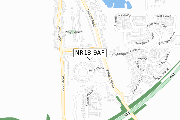 NR18 9AF map - large scale - OS Open Zoomstack (Ordnance Survey)