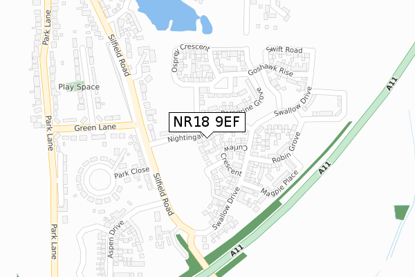 NR18 9EF map - large scale - OS Open Zoomstack (Ordnance Survey)